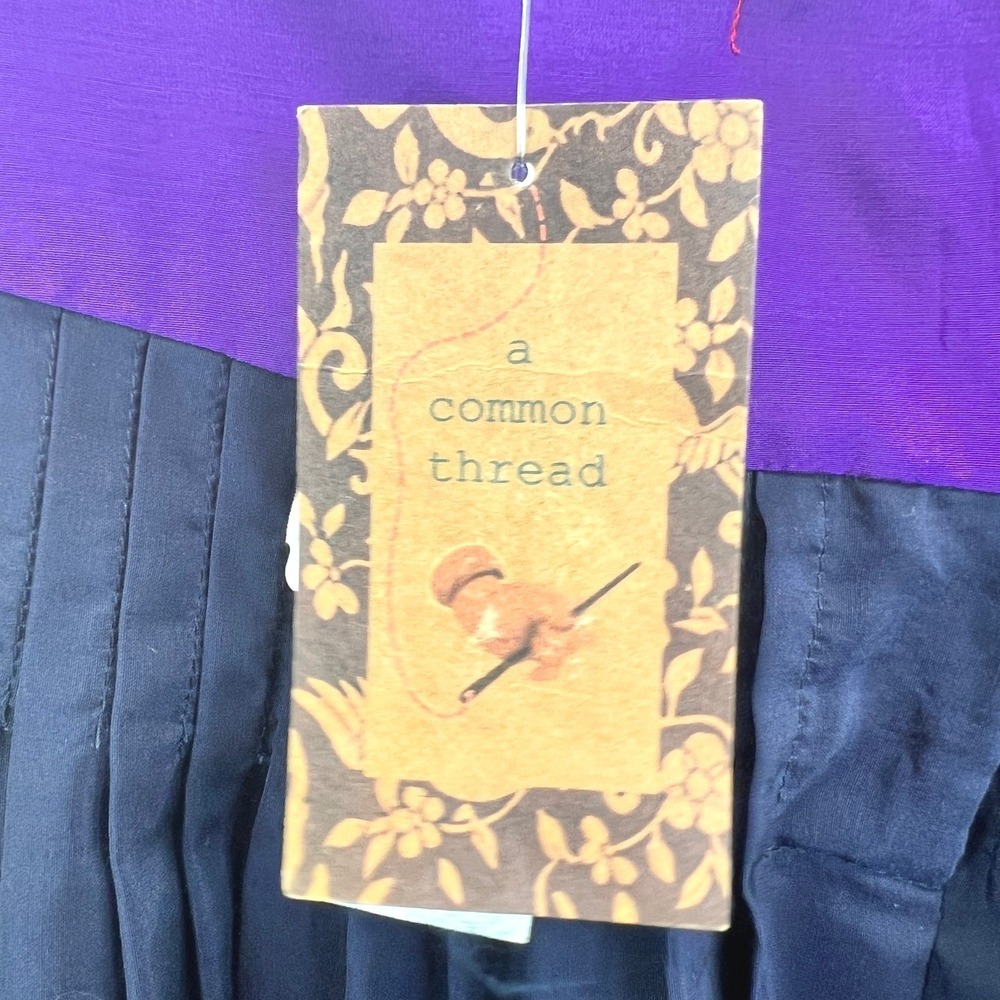 A Common Thread Pleated Mini Skirt S Purple Silk Blend Boho Embroidered Hem - Picture 2 of 9